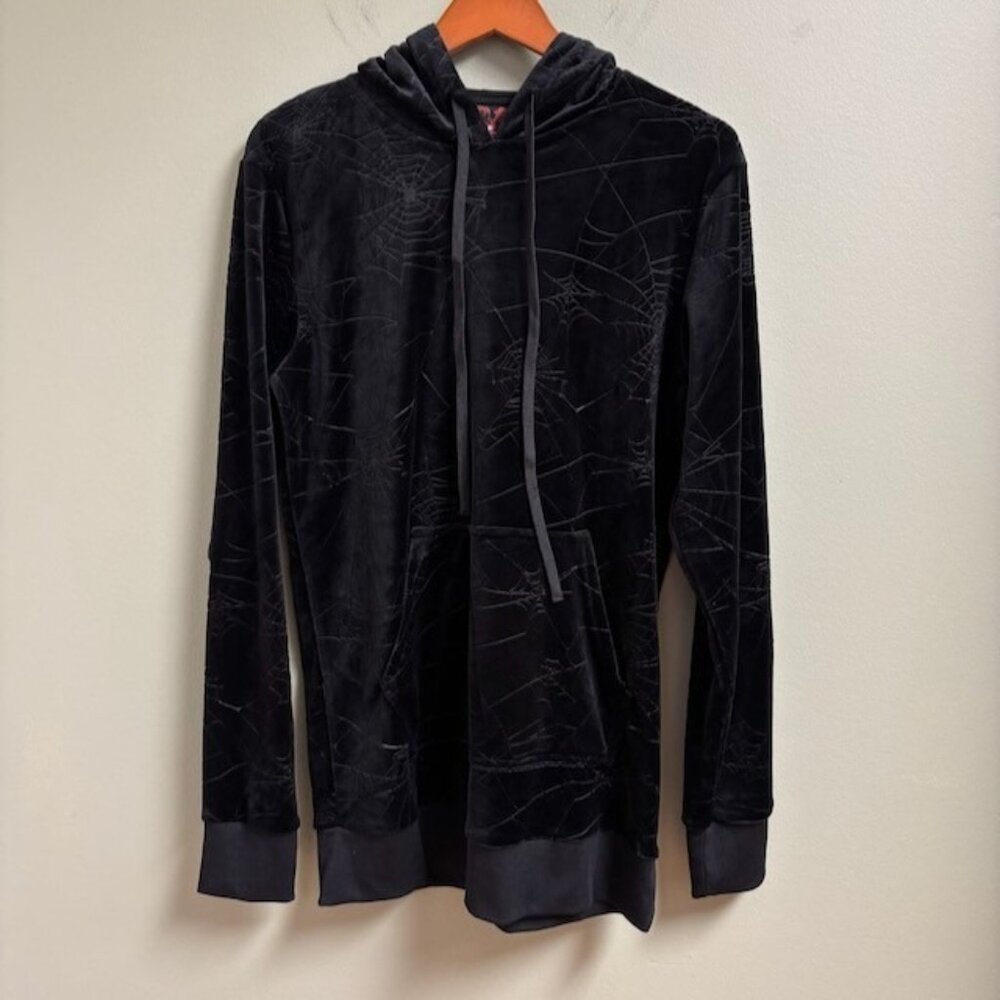 KILLSTAR Womens Black Velvet Velour Spider Web Hoodie Size XS Vamp‎ Goth Grunge